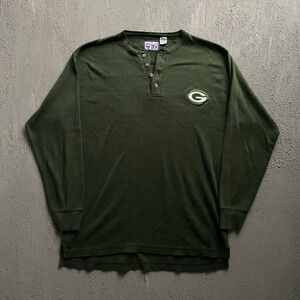 Vintage Green Bay Packers Henley Long Sleeve Mens XXL Green 90s Logo 7